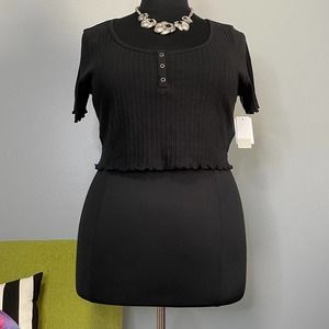 BP Black Ribbed Y2K Cropped Top NEW 2X